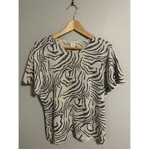 Vintage Peter Martin Women Top XL Silver Zebra Print Silk Blend Glitter Mob Wife